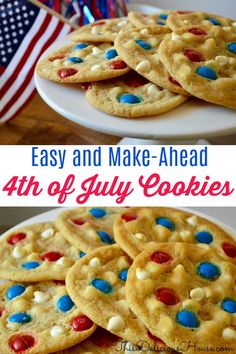 patriotic cookies with red, white and blue sprinkles are on a plate