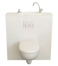 a white toilet sitting next to a wall mounted urinal