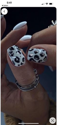 Cow Print Nails With Glitter, Jelly Roll Concert Nails, Black Nails With Leopard Design, Manicure 2024 Trends, Nail Designs Leopard, Minimal Nail Ideas, White Leopard Nails, Biker Nails, Nail Inspo Ideas