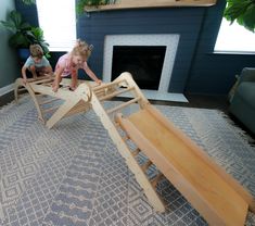 kids on climbing triangle set Toddler Climbers, Best Toddler Gifts, Montessori Furniture, Wooden Knobs