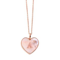 Our Heart Mother of Pearl Initial Necklace combines classic charm with a personal touch. This necklace features a heart-shaped mother of pearl pendant, beautifully framing your chosen initial. The soft iridescence of the mother of pearl adds a gentle glow, making it a versatile piece that complements any look. Whether as a gift for someone special or a treat for yourself, this necklace is a delightful addition to any jewelry collection, offering both meaning and style. Elegant Personalized Pink Charm Necklace, Elegant Pink Initial Pendant Necklaces, Elegant Heart Shaped Initial Necklace For Her, Personalized Rose Gold Heart Necklace, Mother's Day Rose Gold Heart Necklace With Initial Pendant, Elegant Heart Necklace With Initial Pendant Charms, Rose Gold Heart Necklace With Initials, Rose Gold Initial Necklace, Music Rings