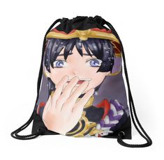 an anime character drawsack bag with the image of a woman's face on it