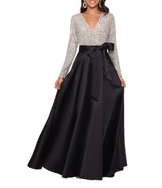 Charcoal Mother Of The Bride Dress, Winter Mother Of The Bride Dresses Classy Long Sleeve, Formal Dress For Women Wedding Guest, Long Sleeve Mother Of The Bride Dresses, Black Taffeta Skirt, Black Tie Dresses, Long Sleeve Sequin Top, Mode Ab 50, Silver Sequin Top