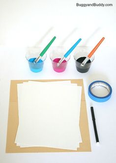 the supplies needed to make an art project for kids are displayed on a white surface