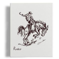 a drawing of a man riding on the back of a horse with a lasso