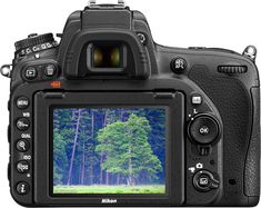 a digital camera with the screen showing trees