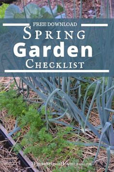 an image of a garden with the title free printable spring garden checklist on it