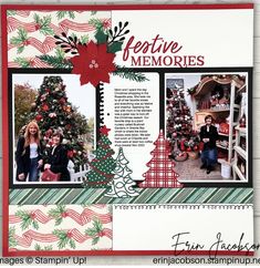 a scrapbook page with christmas tree and holiday decorations on it, featuring festive memories