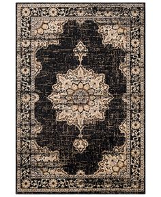 a black and beige rug with an ornate design