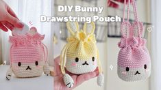 crochet bunny drawstring pouch pattern with instructions