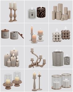 many different types of candles are shown in this image, including one candle and the other