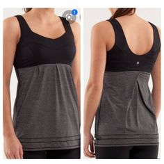 Lululemon Tame Me athletic tank top women's size 6 in black and heathered gray. This tank is designed to go over full support sports bras for double the coverage. Features wide straps for extra comfort, moisture wicking, chafe resistant flat seams, and a cinchable draw cord to prevent riding up. Comes from a smoke free and pet friendly home. Will ship same business day! Full Support Sports Bra, Wide Straps, Basic Tank Top, Athletic Tank Tops, Tank Tops Women, Sports Bra, Womens Sizes, Tank Tops, Grey