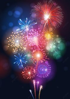 colorful fireworks in the night sky with blurry lights and boket effect, firework, fireworks, celebration png and psd