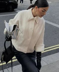 White Lapel Long Sleeve Chic Pocket Short Coat Fit Clothes, Woman Casual, Coat Pocket, Coat Outfit, Collar Coat, Fits Clothes, Collared Coat, Plain Style, White Coat