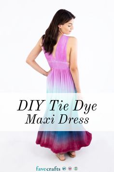 a woman in a long dress with the words diy the dye maci dress