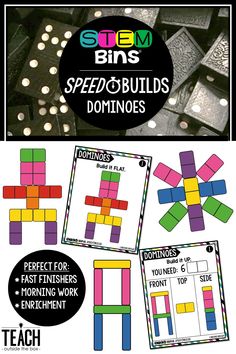 several different types of dominos are shown with the words spelling them in black and white