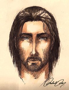 a drawing of a man with long hair