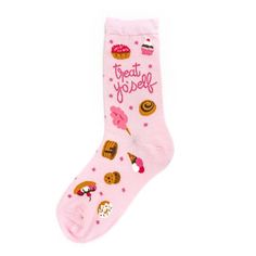 Every girl deserves to be treated to something fun. Whether it is a manicure, a pedicure, or delicious sweets like these socks offer, you deserve it. Make every day YOUR DAY and treat yo'self to a pair of fun sweet socks---sweet---just like you! Silly Socks, Sock Lovers, Women Crew Socks, Apparel Merchandising, Pink Socks, Crazy Socks, Funny Socks, Birthday Wishlist