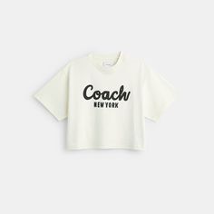 Detailed with our cursive Coach script this cropped T-shirt is crafted of soft cotton. The boxy silhouette features a comfortable easy to wear dropped shoulder. | Coach Cursive Signature Cropped T-Shirt - Women's Size Small - Cream Cursive Signature, Coach New York, Shirt Detail, Cropped T Shirt, Crop Tshirt, T Shirt Top, Tshirt Print, Shirts Tops, Print T Shirt