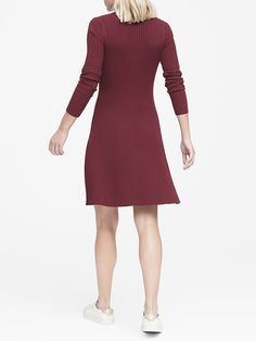 Ribbed Cotton-Blend Turtleneck Sweater Dress | Banana Republic Winter A-line Ribbed Sweater Dress, Winter Ribbed A-line Sweater Dress, Ribbed Solid Color Sweater Dress For Fall, Fall Ribbed Solid Color Sweater Dress, Ribbed Stretch Sweater Dress For Fall, Fall Ribbed Sweater Dress, Ribbed Knit Turtleneck Dresses, Casual Ribbed Turtleneck Dress, Ribbed Turtleneck Sweater Dress