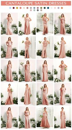 a collage of photos showing the different styles of dresses worn by women in pink