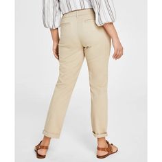 Get a flawless, classic look with Tommy Hilfiger's rolled-hem chinos..Approx. model height: 5'9' and she is wearing size 4.Approx. inseam: 26-1/2' cuffed, 29' uncuffed; approx. front rise: 9-1/4'.Mid rise: 9'; waistband sits below natural waist.Straight fit through hips and thighs.Straight leg cropped at ankle; cuffed hem.Button and zipper closure; belt loops.Off-seam pockets at front; faux welt pockets at back.Created for Macy's.Cotton/elastane.Machine washable.Imported Trouser Pants Women, Rolled Hem, Tommy Hilfiger Women, Pants Trousers, Straight Leg Pants, Welt Pockets, Model Height, Classic Looks, Women's Pants