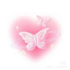 a pink heart with two white butterflies flying around it and three crosses on the side