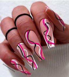 Frenchie Nails, Pink Black Nails, French Manicure Nails, Long Nail Designs, Matte Nails Design, Pointed Nails, Trendy Nail Design, Nail Designs Glitter