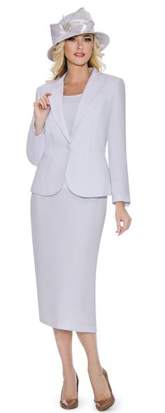 Giovanna Brand Fully Lined Three Piece Church Suit Style: 0707 Classic Three Piece 1 Button Jacket Skirt Suit Includes Matching Camisole Color: White Hat sold separately. Expert Customer Service 929-600-1826 Limited Quantities Usher Suits, Suit With Jacket, Women Church Suits, Midi Skirt Pattern, Women Church, Plus Size Suits, Skirt Suits, Church Suits, Crepe Skirts