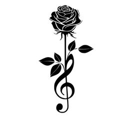 a black and white rose with music notes