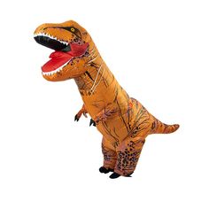 an inflatable dinosaur costume is shown against a white background