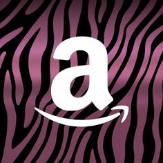 an amazon logo on a purple zebra print background