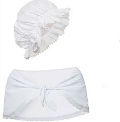 a white skirt and bonnet are shown on a white background, with the hat in the foreground