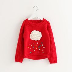 unisex Red / 12M Kid Cloud Raindrops Sweater Sweaters For Teens, Striped Sweaters, Summer Dresses Outfits, Girls T Shirts, Outfits 2017, Long Sleeve Outerwear, Winter Pullover, Patterned Cardigans, Crochet Cardigan Pattern