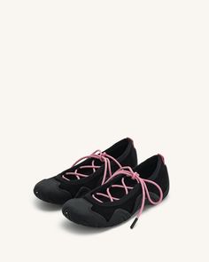 Caitlin Lace-up Ballerina Sneakers  - Black Black Stretch Sneakers With Round Toe, Black Stretch Slip-on Sneakers, Black Walking Shoes For Spring Sports, Black Flat Sole Walking Shoes For Sports, Black Stretch Synthetic Sneakers, Black Flat Walking Shoes For Sports, Sporty Black Flat Walking Shoes, Synthetic Stretch Sneakers With Round Toe, Stretch Synthetic Sneakers With Round Toe