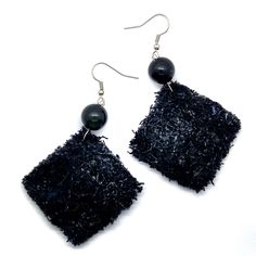 Add a touch of bold elegance to your style with these stunning black, fluffy denim earrings, featuring a captivating Black Obsidian gemstone bead. Handcrafted with care, these one-of-a-kind earrings blend the rugged charm of denim with the sleek sophistication of natural stone, creating a look that's both edgy and refined. These black, fluffy denim earrings are not just accessories; they're an expression of your unique style. The combination of soft denim and sleek Obsidian gives you a bold, mod Trendy Black Earrings For Festivals, Trendy Black Festival Earrings, Fluffy Earrings, Jeans Earrings, Earrings Fabric, Denim Earrings, Earrings Boho Chic, Fabric Earrings, Chic Bohemian