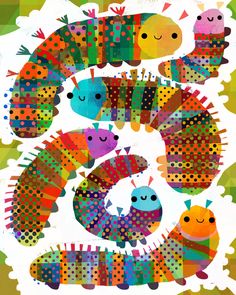 the very colorful caterpillars are grouped together in this art project for kids