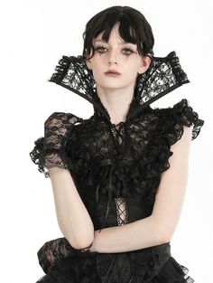 Black Gothic Queen Stand-Up Collar Lace Short Cape for Women - Devilnight.co.uk Goth Gown, Gothic Queen, Victorian Wedding Dress