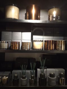 shelves with candles and other items on them