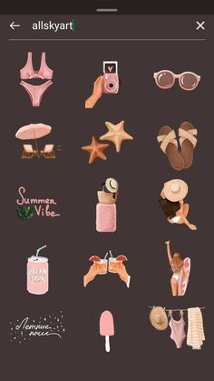 an iphone screen showing the icons for different things in pink and white, including swimsuits