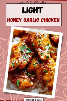 the recipe for honey garlic chicken is shown