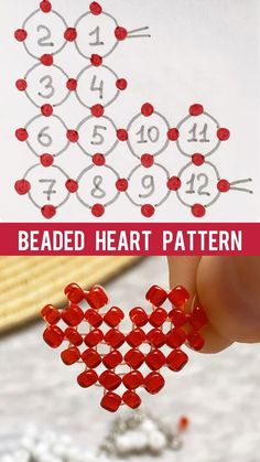 the beaded heart pattern is shown in red and white, with numbers on it