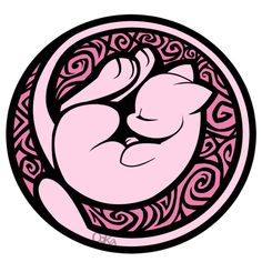 a pink and black circle with an image of a hand holding a baby's head