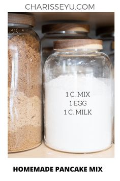 the ingredients for homemade pancake mix in jars