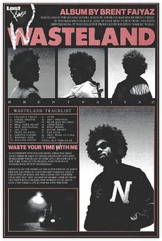 an advertisement for the band wasteland featuring two men with afro hair and one wearing a t - shirt