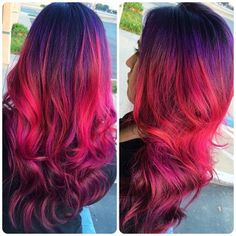 .. Purple And Red Hair, Hair Color Red Ombre, Black Hair Ombre, Trendy We Fryzurach, Sunset Hair, Red Ombre Hair, Dyed Red Hair, Hair Ombre, Hair Color Purple