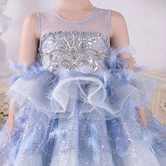 Dress your little one like a princess in our Dreamy Vow Luxury Dubai Flower Girl Dress! With exquisite beading, feather detailing, and a tiered princess gown, this dress is perfect for birthdays, weddings, or any special occasion. Make her day truly magical with this stunning sky blue dress. Blue Embellished Princess Dress For Party, Embellished Blue Princess Dress For Dress-up, Blue Embellished Princess Dress For Wedding, Blue Embellished Princess Dress For Dress-up, Princess Dresses With Feather Trim For Dress-up, Princess Style Dresses With Feather Trim For Dress-up, Blue Tulle Pageant Dress With Ruffles, Blue Flower Girl, Yellow Evening Dresses