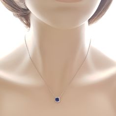 Sapphire Blue Cubic Zirconia Pendant Necklace-Azure - PoetryDesigns Sapphire Necklace Simple, Sapphire Jewelry Necklace, Blue Gem Necklace, Blue Diamond Jewelry, Jewelry Necklace Simple, Royalty Fashion, Blue Pendant Necklace, Prom Necklaces, Silver Necklace Simple