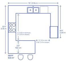 a drawing of a kitchen with measurements for the cabinets and countertop space in it