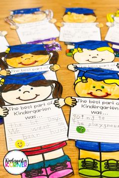 children's writing paper with pictures of kids in hats and holding up their name tags